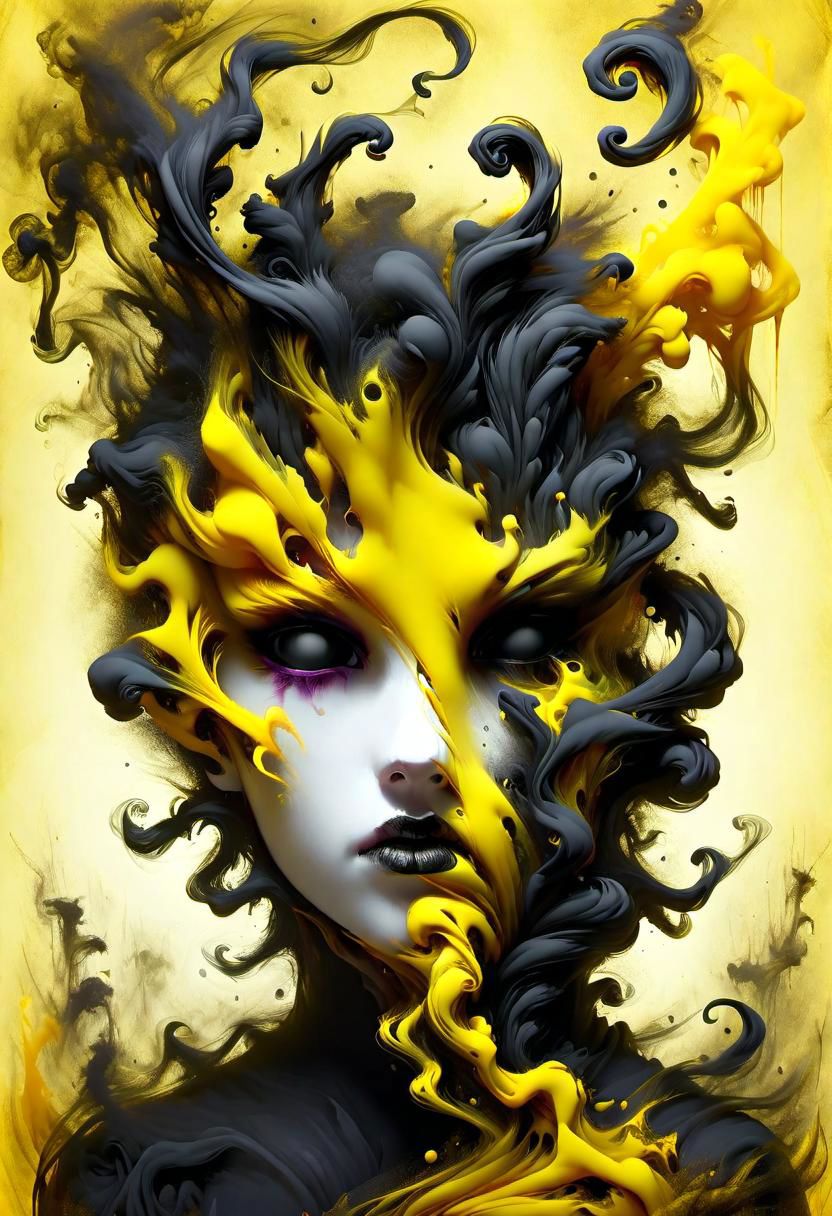 ((masterpiece, best quality)), digital art, 1girl, goth, DonMW15pXL, Engulfed BY yellow