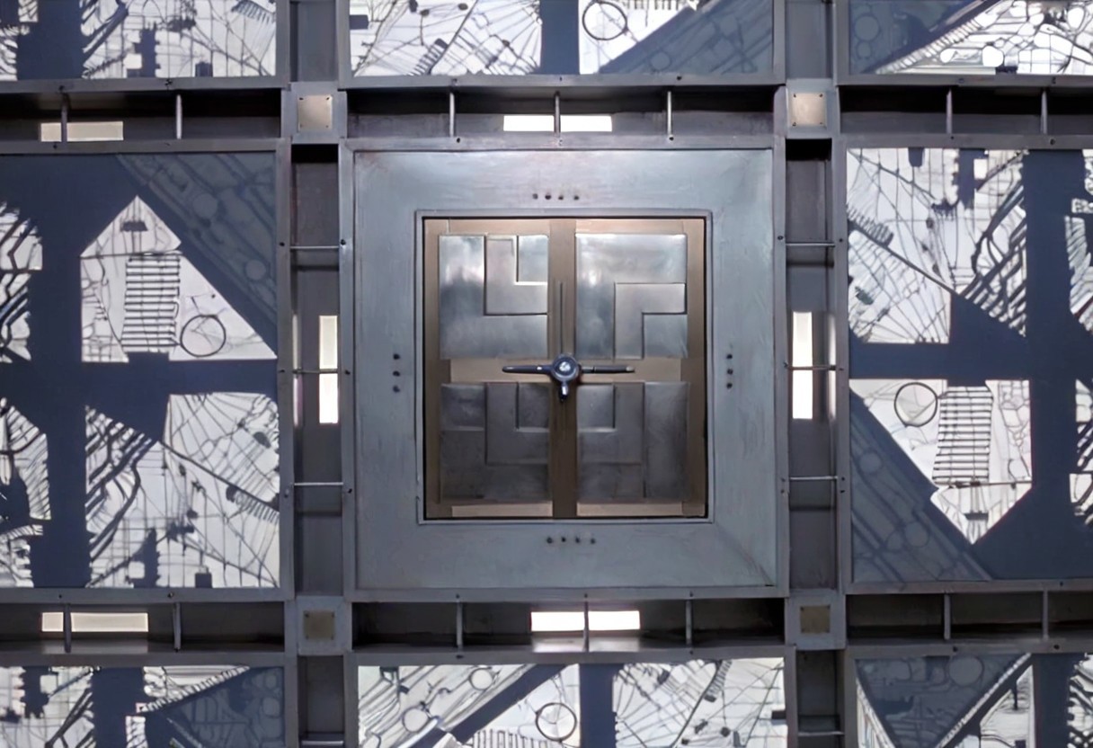 *A futuristic, cubic room where every surface—the floor, walls, and ceiling—looks identical, creating a symmetrical and disorienting space. The room is made of metallic panels, each featuring intricate, geometric patterns resembling advanced circuitry. These patterns are precisely cut into the metal, allowing a soft, white light to filter through, casting sharp, complex shadows across the surfaces. The cold, white light gives the room a sterile, almost otherworldly feel. The metallic surfaces subtly reflect the light and patterns, amplifying the sense of depth and making it difficult to distinguish one wall from another.
In the center of each of the six surfaces, including the floor and ceiling, is a square metallic door, seamlessly integrated into the surrounding panels. These doors are identical and blend into the room’s design, adding to the disorienting and claustrophobic atmosphere. The uniformity and symmetry of the room create a high-tech, sterile environment that feels isolating and mysterious.
The overall ambiance is one of eerie sophistication, blending advanced technology with unsettling uniformity. The space feels like a confining, enigmatic environment where every direction is the same, leaving anyone inside with a sense of isolation and uncertainty. Each surface of the room looks exactly the same. The room is 5 meters long in each direction.*