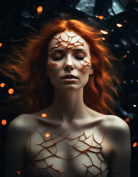 cinematic photo cinematic still fflix_shards, 1girl, lips, closed eyes, cracked skin, long hair, black background, orange hair . emotional, harmonious, vignette, highly detailed, high budget, bokeh, cinemascope, moody, epic, gorgeous, film grain, grainy", "cinematic photo fflix_shards, 1girl, lips, closed eyes, cracked skin, long hair, black background, orange hair . 35mm photograph, film, bokeh, professional, 4k, highly detailed", "fflix_shards, 1girl, lips, closed eyes, cracked skin, long hair, black background, orange hair, intricate, elegant, highly detailed, digital painting, artstation, concept art, smooth, sharp focus, illustration, art by wlop, mars ravelo and greg rutkowski
<lora:ShardsXL-000007:1>
<lora:SDXL_FILM_PHOTOGRAPHY_STYLE_BetaV0.4:0.25> film photography style, light grain, medium grain, heavy grain . 35mm photograph, film, bokeh, professional, 4k, highly detailed