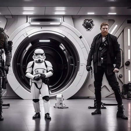 Star Wars, (KristoferHivJu:0.5) a photo of (BlackOpsLadies:1.2) backdrop (Airlock:1.4)
