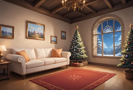The quaint dining chamber exudes warmth and comfort, bathed in the soft glow emanating from ornate candlesticks atop the finely crafted wooden table. Delicate aromas dance enticingly through the air—spiced pumpkin pie, savory turkey, fragrant herbs mingling together in a symphony of scents. Plush chairs invite weary guests to recline amidst sumptuous velvet cushions.
Yet looming ominously above the festive spread lies a macabre sight—a teetering pyramid of emerald-hued mochi dumplings, each sculpted visage contorted in silent anguish. Wide-set obsidian eyes stare out blankly, reflecting not joyous celebration but abject misery masked behind false cheerfulness. These gluttonous ghouls, once filled with potential, have been reduced to nothing more than empty calories, consumed without purpose save to line the bellies of revelers too blind to notice the tragedy before them.
BREAK,
score_9, score_8_up, score_7_up, ratting_safe,
Impressionism, impressionist painting, loose brushwork, light and shadow play, captures feeling over form,
figure-studies, oil-painting, romanticism, painting, elegance, opulence,
beautiful, painterly, detailed, textural, artistic, aesthetic, intricate details, highly detailed, vivid, vibrant,
chrlib, scenery, indoors, living room, night, oven, christmas tree, christmas ornaments, red carpet, no humans, full_details,,
impressionist art, impressionistic oil painting, acrylic oil painting, loose brushwork, expressive brushwork, figurative art