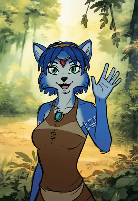 (robinhood:0.6) krystal, tribal outfit, in forest, looking at viewer, waving, five fingers, medieval, upper body portrait <lora:robinhood-v2-ponyv6xl:1>, (score_9, score_8_up, score_7_up, score_6_up, score_5_up, score_4_up:0.5)