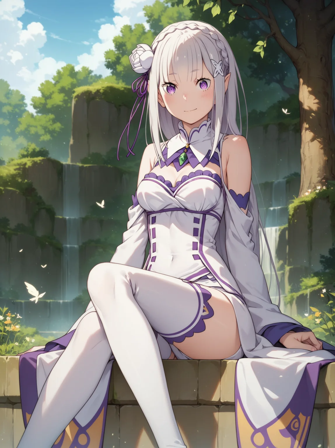 <lora:Emilia_PonyV0.1:1>, em_rezero, 1girl, sitting, score_9, score_8_up, score_7_up