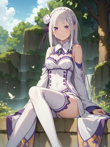 <lora:Emilia_PonyV0.1:1>, em_rezero, 1girl, sitting, score_9, score_8_up, score_7_up