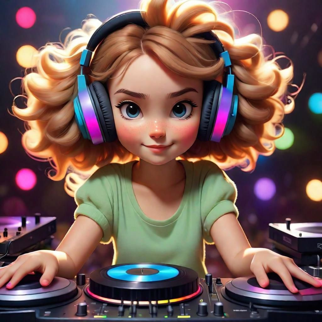 Imagine the most adorable fluffy cartoon girl with a tiny top, who stands behind the decks with oversized headphones, ready to spin some tunes. As the spotlight hits her, the audience,, gathers around in excitement. Describe the scene as she starts mixing tracks, with colorful lights pulsating to the rhythm. How does the audience react? What kind of music is she playing, and how does it make everyone feel? Dive into the vibrant atmosphere, capturing the essence of joy, rhythm, and the magical connection between music and the cartoon world.
 intense, photorealistic lighting and cinematic lighting quality,  (sharp focus), backlighting, photo realistic, highly  detailed,
a colorized photo, RAW format, 8K photorealistic image, superflat, 4k, ultra hd, high resolution , UHD, shot with a professional DSLR camera like Fujifilm XT3, Sony A7IV, Nikon D850, Sony A9 II, Canon EOS R5,
The final image should be a professional, award-winning masterpiece with (sharp focus:1.2),, (intricately detailed, hyperdetailed), HDR, (extremely detailed 8k wallpaper), high quality, intense, intricate, highly detailed, octane render, fine detail, ultra realistic, crisp, super sharp, studio quality, masterpiece, best quality, UHD, Film grain, photorealistic, trending on cg society