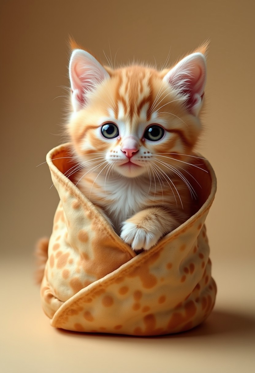 A fluffy kitten in a burrito!