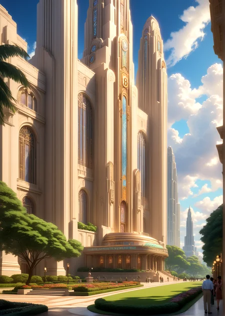 score_9, score_8_up, score_7_up,
<lora:Art_Deco_(Architecture)_(SDXL)_(AD):1> Art Deco, scenery, architecture, monumental architecture, building, city, cityscape,
8K, In'ei, chiaroscuro, rim lighting, perfect depth of field shot, beautiful, subsurface scattering, idealized city, wide beautiful boulevards, busy city center, parks and manicured lawn areas, large parks, plazas, detailed fluffy anime clouds, skyscrapers, made out of limestone, art deco windows, photographic realism, soft lighting, soft shading, art by Thomas Kinkade,
BREAK zPDXL, zPDXLxxx, <lora:wowifierXL:0.2> art by mooncryptowow <lora:sdxl_lightning_8step_lora:0.4> <lora:detailed_notrigger:0.5>