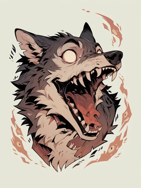 score_9, score_8_up, score_7_up, score_6_up, w00f, simple background, animal focus, wolf, sharp teeth, open mouth, blank eyes,
<lora:w00fXLP:1>