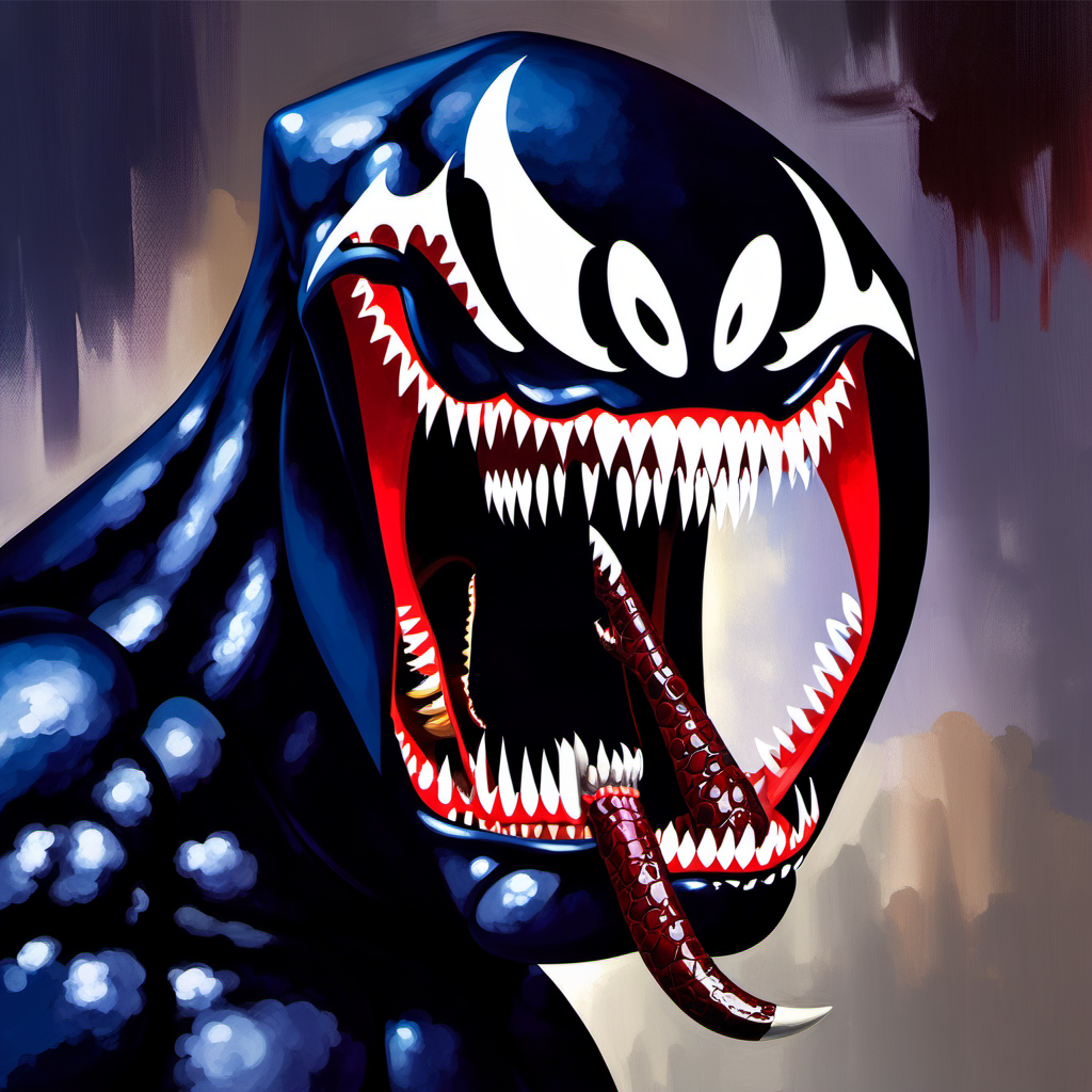 painting of  Venom Symbiote with sharp teeth, George Condo Style, horror(theme),  <lora:MBTDF xl-000003:0.9>
