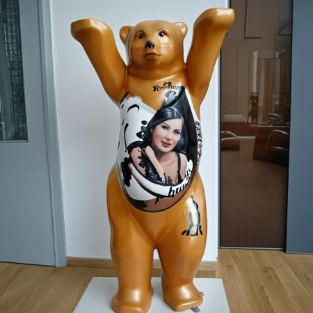 photo of buddy Bear in Berlin,
photorealistic, realistic, best quality, BuddyBear, Berlin BuddyBear,
sexy Hannula painted on it,
sexy Hannula woman painted on buddy Bear
