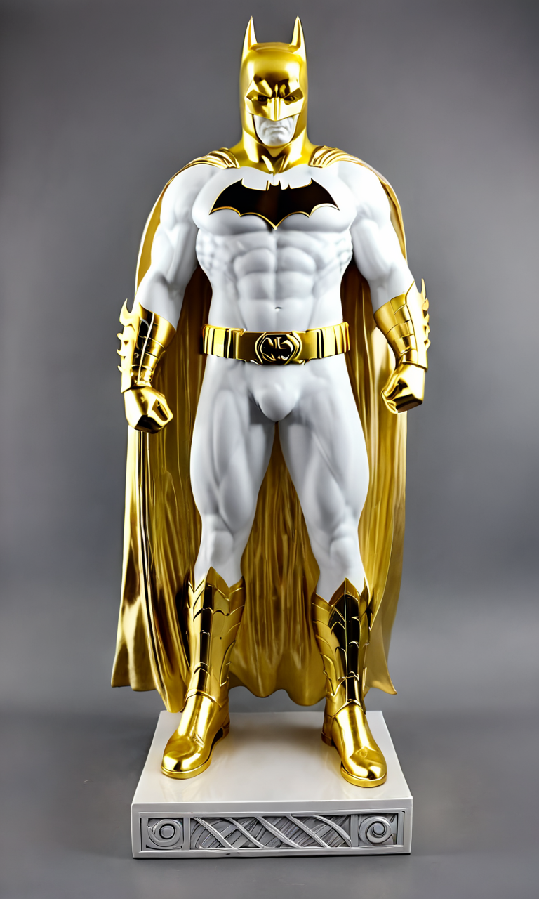 a Greek statue of batman, best quality, masterpiece,  <lora:cstatuesdxl:1>, cstatuesdxl, white and gold