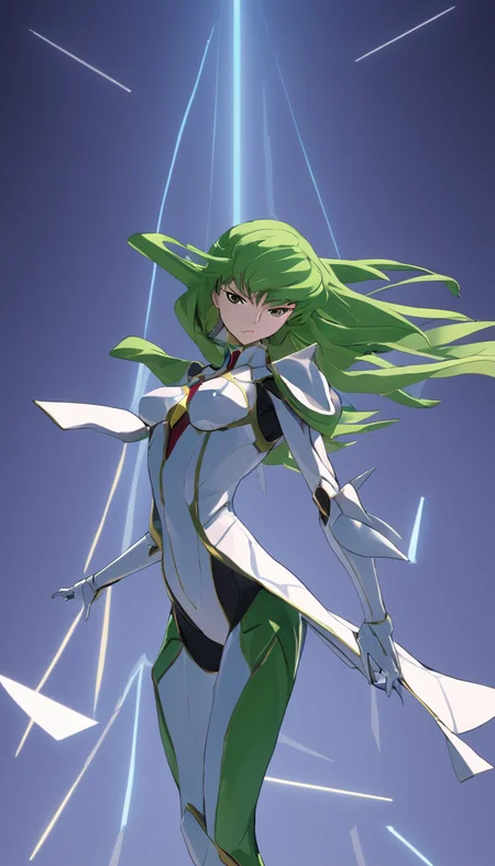 low-poly style Cinematic scene, hero view, 1girl, C.C., Code Geass, action pose, detailed background, masterpiece, best quality, high quality, highres, absurdres <lora:cc:1> . low-poly game art, polygon mesh, jagged, blocky, wireframe edges, centered composition