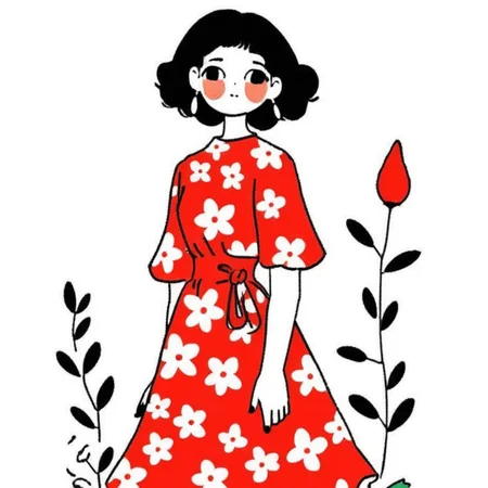 a woman in a flower dress