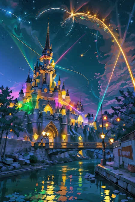 (masterpiece:1.3),(best quality:1.1) alternate universe,comet,neon lights,reflection,<lora:neon_v1:0.25>,neon light,neon sign,neon,LED,night,night sky,laser,<lora:Detailed_Places_R-128_v1:0.7>,no humans,scenery,theme_park,