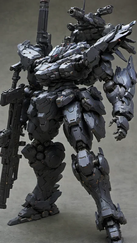 (ARMOREDCORE:1), mecha robot, mecha armor, full armor, (large size robot:1.5), glowing eyes, battlefield, (full body:1.2), mechanical parts, robot joints, (huge weapon:1.2),best quality, masterpiece, highly detailed, ultra-detailed,(battle-ready:1.2),(powerful stance:1.3),(Detailed eye description:1.2),(huge mechanical weapon:1.3),(detailed armor description:1.2), (detailed weapon description:1.2),(huge mechanical gun:1.2), (holding weapon and weapon :1.3) <lora:srdxl_v1f:0.5>