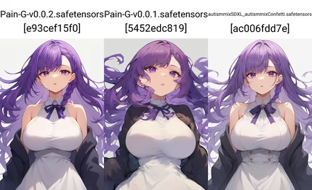 score_9, score_8_up,
1girl, solo,
long hair, purple hair, purple eyes, braid, large breasts, white dress, black cardigan, expressionless, open mouth,
white background,