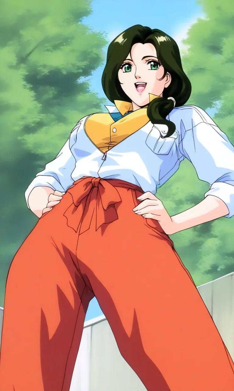 general,highres, ultra-detailed,very aesthetic,best quality ,best hands, BREAK <lora:Sakurai_Sensei_Injuu_Seisen_Ver2.0_IS:1>
Sakurai_Sensei, 1girl,solo, dark green hair, long hair, green eyes, large breasts, low ponytail, lips,smile,looking at viewer, cowboy_Shot, open mouth, closed jacket, button,
Yellow shirt, white jacket, red pants, long pants,
hands on own hip,
outdoor, day,