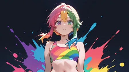 ,masterpiece,best quality,newest, <lora:Wallpaper_Girls:1.0> wallpaperstyle, 1girl, rainbow themed, colorful, color splash,