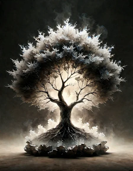 landscape of a Drab (The Burning Bush:1.2) , Bathed in shadows, exploration of texture and materiality, minimalist, interactive experiences, Italian Neo-Expressionism, surrealism art stylized by Allen Williams, sci-fi, moody, modernist, <lora:sdxl_lightning_8step_lora:1>, <lora:ral-milkyglass:0.95> made out of ral-milkyglass, fine polished, ambient illumination, epic, dynamic dramatic atmosphere, cinematic atmosphere