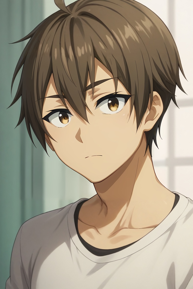 score_9, score_8_up, score_7_up, , rating_safe, intricate details, , looking at viewer, , 1boy, solo, male focus, <lora:hideki_nishimura_pony:0.88>, hideki_nishimura, brown hair, brown eyes, short hair, hair between eyes, ahoge, , , <lora:sdxl_lightning_8step_lora:1>