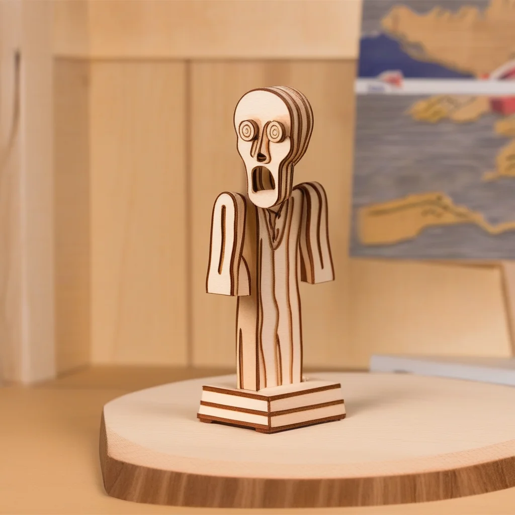 woouzzle Edvard Munch's The Scream, wooden model<lora:woouzzle:1>