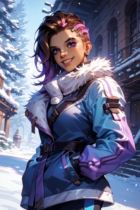 score_9, score_8_up, score_7_up
<lora:OSombra:1.0>
OSombra, 1girl, brown hair, purple eyes, undercut, looking at viewer, in a winter wonderland, cowboy shot, winter clothing, smile
