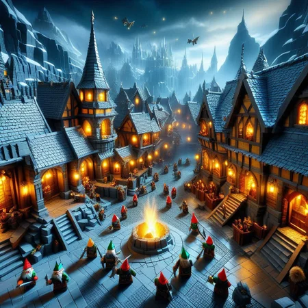 Smooth Quality, masterpiece, best quality, amazing quality, dwarves fighting elves,troglodytic city, lights, mounted wolves, humoristic,