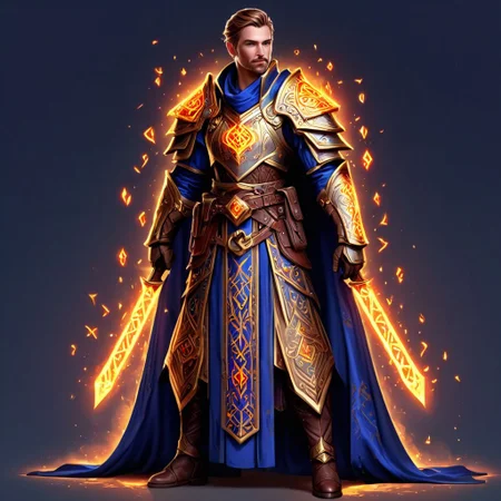 Flashfire glowing runes, full body, 1 mage wearing a royal robe, digital art, high quality, background royal court