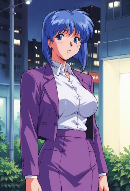 score_9, score_8_up, score_7_up, score_6_up, score_5_up, score_4_up, masterpiece, best quality, BREAK,
1girl, outdoors, city, night,  <lora:Lilia_Milcrabe:1> lilia_milcrabe, blue hair female, short hair, large breasts, business suit, jacket, skirt,