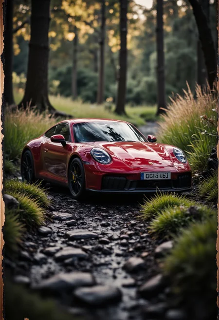 (masterpiece:1.4), professional photo, close-up a Porsche 911 GTS miniature car in mud, numberplate reads "CIVIT", forest path (grass, water), dramatic, (natural light:1.2), amazing depth of field, shot on Lumix GH5 (cinematic bokeh , dynamic range, vibrant colors)
detailmaximizer,gaming, magic bronze frame merging into image,