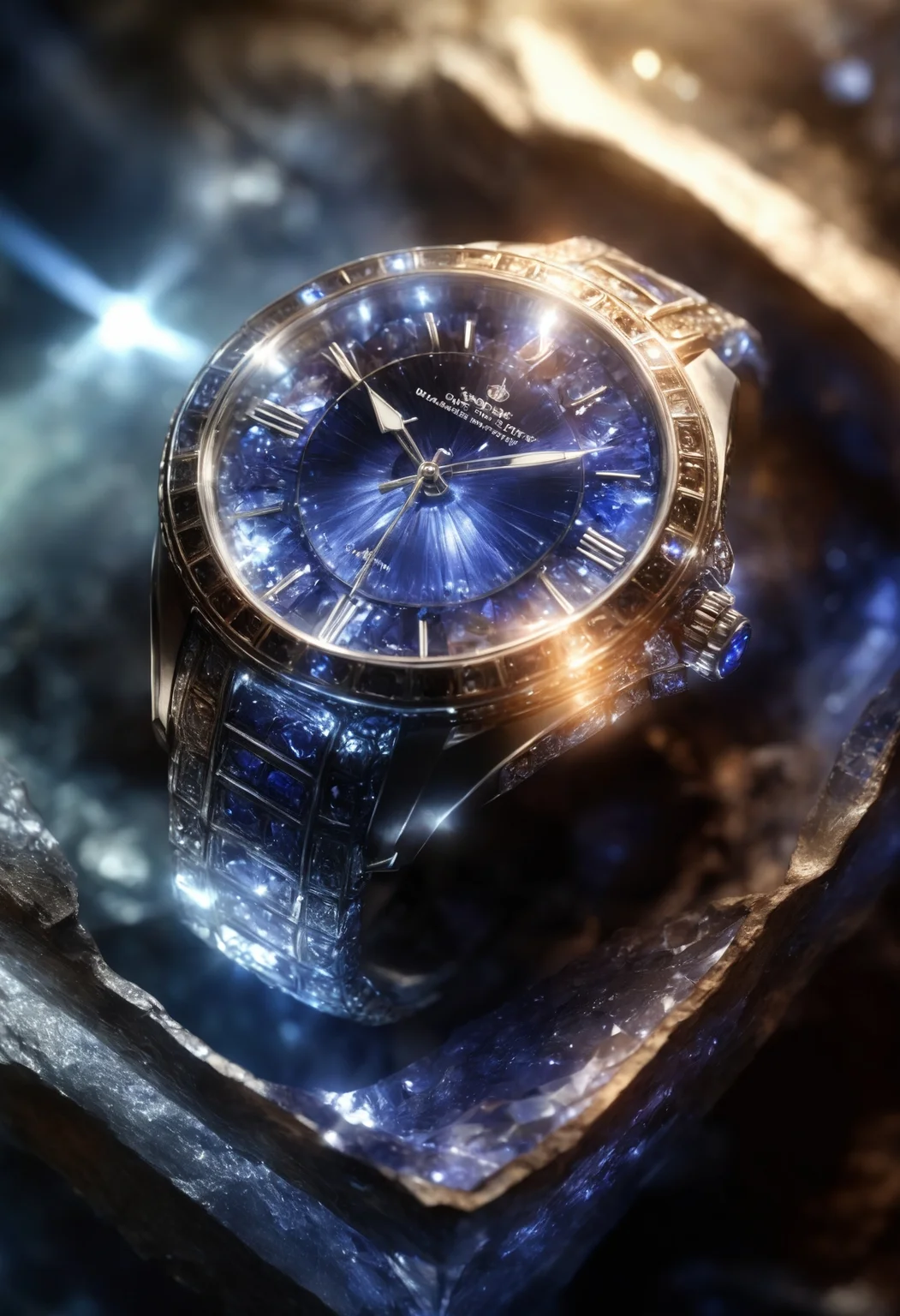 (masterpiece, best quality,detailed light), DonM50und0fMu51cXL wristwatch, twinkling slightly included (si1) tanzanite, radiant cut, mixed cut facets, 0.75 carat, prismatic, polished, stainless steel, mohs scale, hardy, oil treatment, t-bar setting, ethically sourced, limited supply, handcrafted, prehistoric, birthstones, (highres, 4k, 8k, intricate detail, cinematic lighting, amazing quality, Detailed Illustration, wallpaper) <lora:Perfect Hands v2> <lora:SDXL\DetailedEyes_V3> <lora:myLoraXL_test\DonM50und0fMu51cXL-000008>