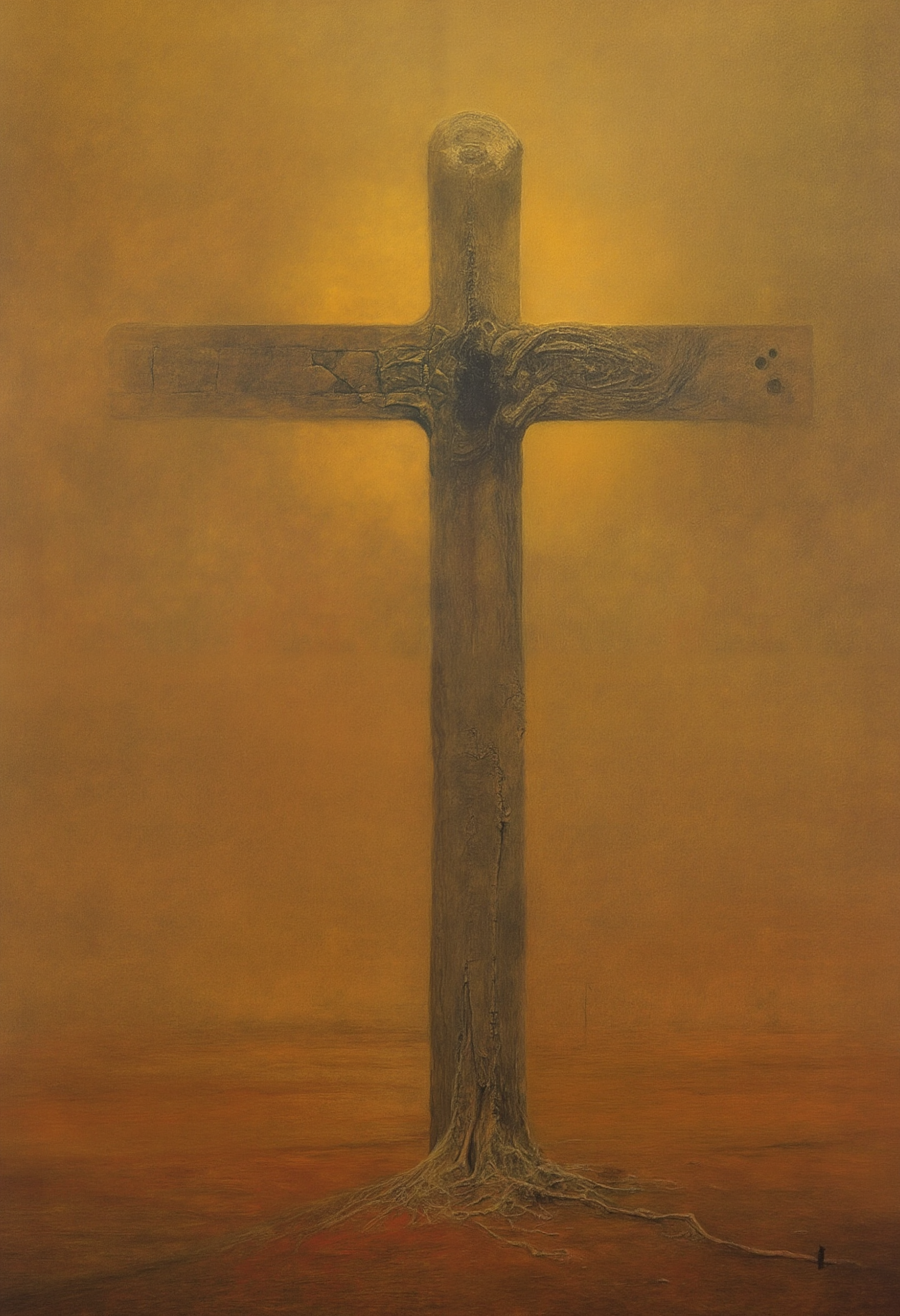 <lora:Flux\Styles\Beksinski 2\Beksinski.safetensors:0.8:0.8>, a glowing cross in a vast desert
