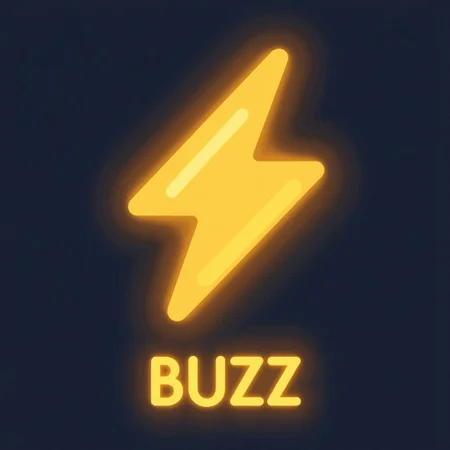 A illustration of an icon of a bright, yellow z-shaped fat lightning icon. The lightning bold is glowing. The contrasting colors make the icon pop, giving it a fresh and energetic feel.
The word "BUZZ" is written in capital letter under the icon.