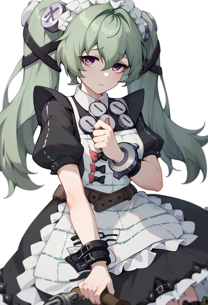 score_9,score_8_up,score_7_up,<lora:corin_wickes:1>,corin_wickes,commentary_request,looking_at_viewer,blush,chinese_commentary,white_background,maid_headdress,bad_id,bad_twitter_id,1girl,short_sleeves,maid_apron,solo,highres,