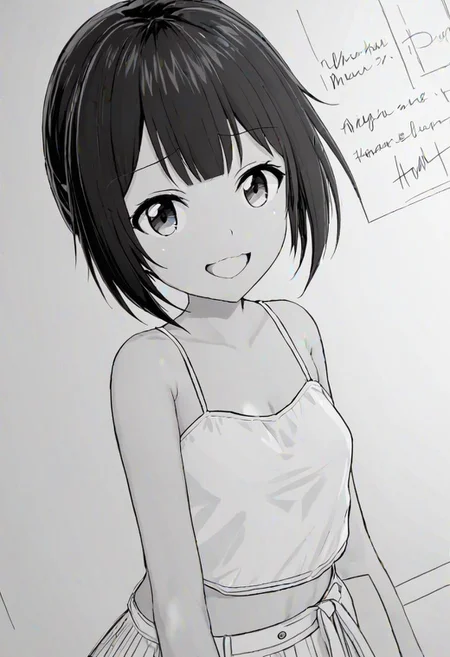 high quality, high detail, line art, sketch, 1girl, beautiful girl, joy, happy, laugh,Miku