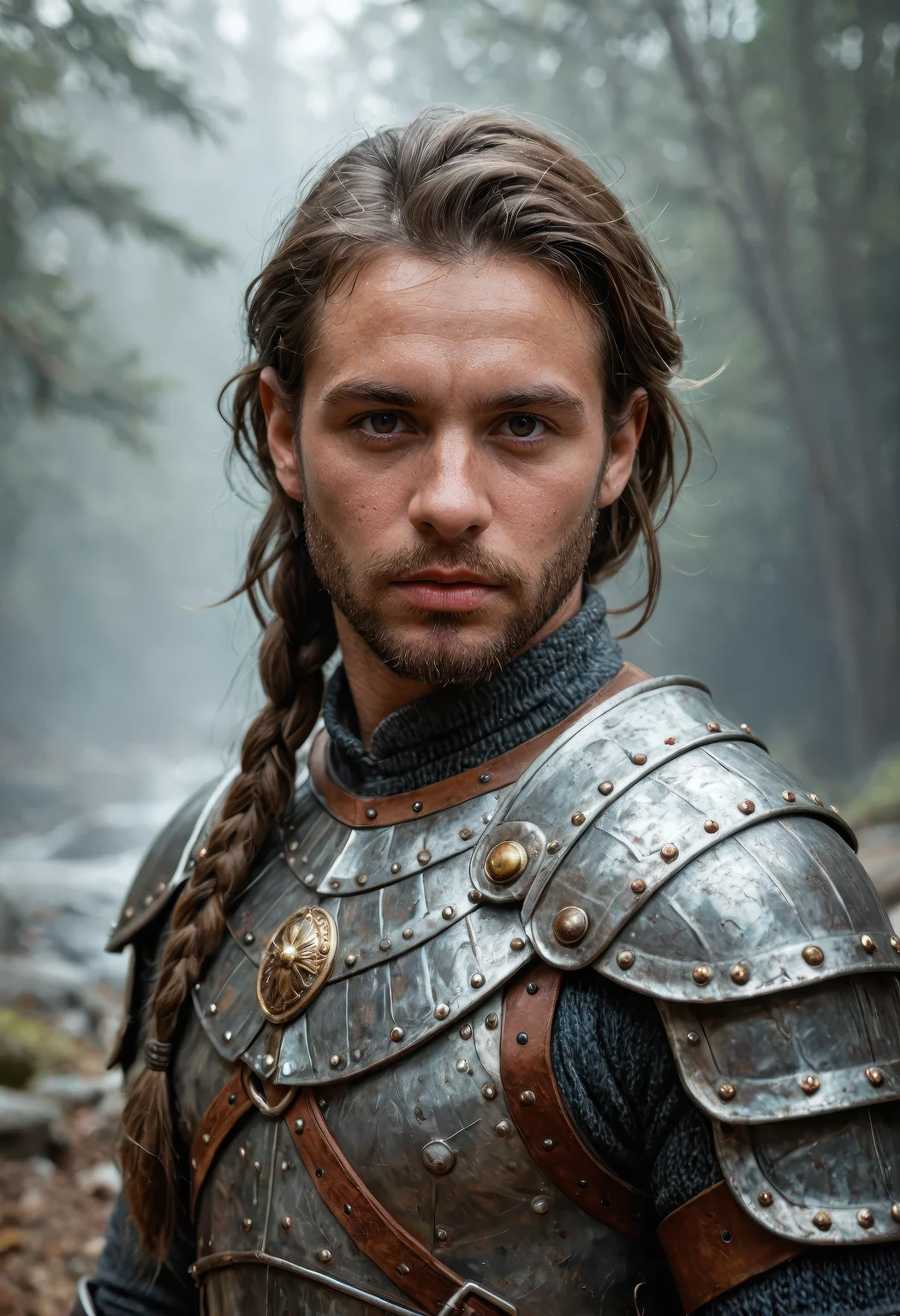 score_9, score_8_up, score_7_up, masterpiece, best quality, ultra-detailed, hyper-realistic, fantasy dwarf warrior, male, strong build, long braided beard, ornate heavy armor, intricate armor design, gritty atmosphere, dark and faded colors, dramatic cinematic lighting, high contrast shadows, sharp facial features, intense expression, motion blur background, rich textures, deep fantasy realism, film grain, limited dark color tones, ultimate detail level, professional composition