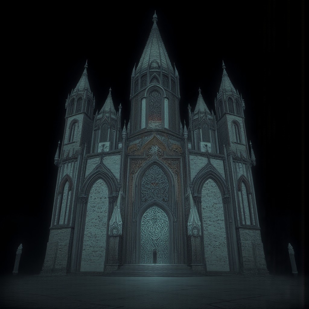 A Medieval castle with elderscrolls inspired aestetics and legend of zelda
Set against a solid dark black color background to emphasize its unsettling unnatural form that emphasizes its silhouette. The medium is not a traditional painting or illustrative medium like watercolor or ink but rather a digital 3D rendering.
MikeFranchinastyle, d4artstyle, d4concept, , bbstyle,, horror theme,, zbrush, ZBClay model of a gray sculpture, 1990's, 1990's style