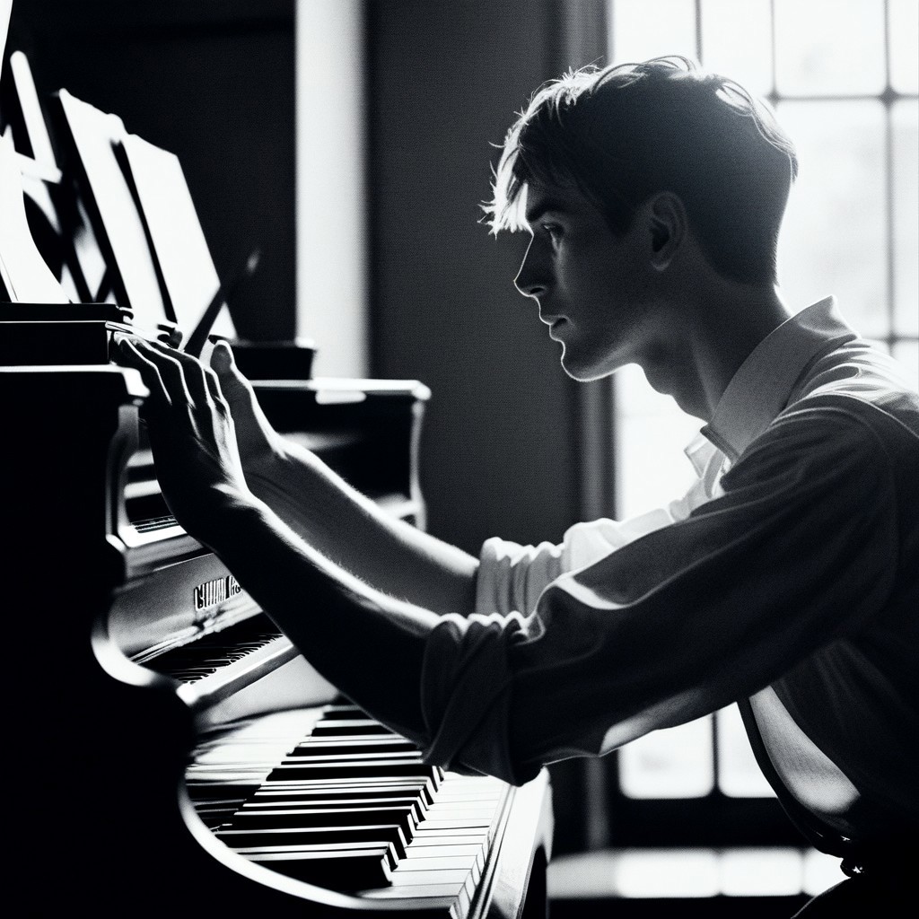 score_9, score_8_up, score_7_up, score_6_up, flmgr, flmgr, film grain, cinematic, cinematic light, 1boy, male focus, piano, window, solo, instrument, backlighting, indoors, monochrome, shirt, from side, profile, upper body, short hair, sleeves rolled up, long sleeves, collared shirt, paper, greyscale, blurry, realistic