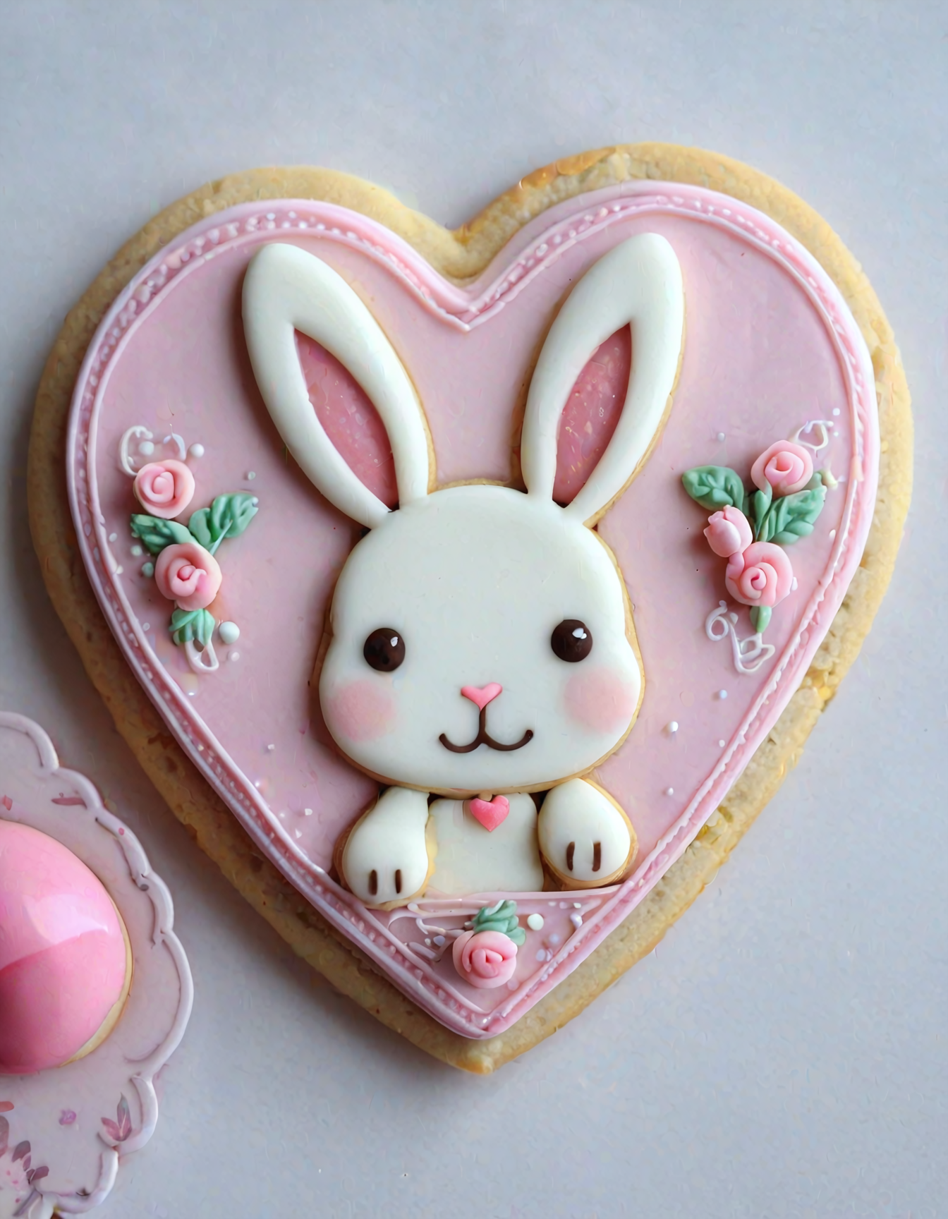 cookie art design, solo cookie decoration, flat art, heart shaped, cute rabbit