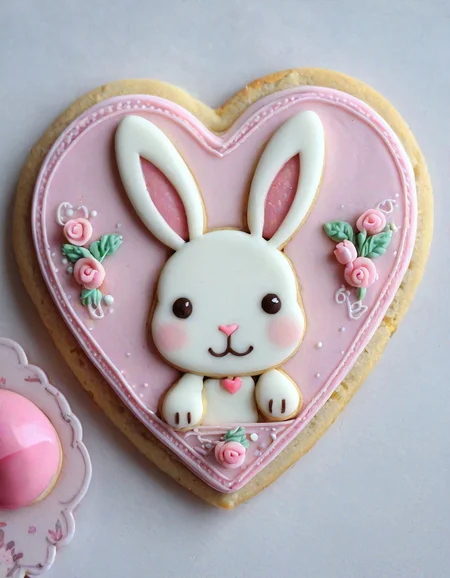 cookie art design, solo cookie decoration, flat art, heart shaped, cute rabbit