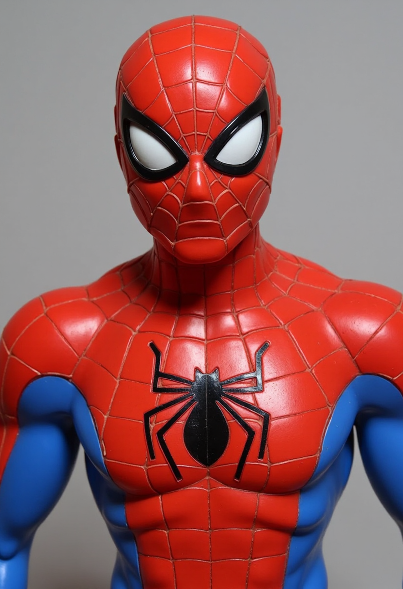 80s fisher price version of spiderman, medium close up, FP80S style, fisher price 80s style