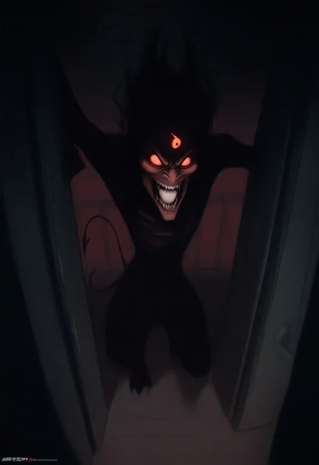 masterpiece, best quality, 1boys demon face, angry, stfu, extreme roar, darker, dark atmosphere, whisperer, creepy, inside, angry,