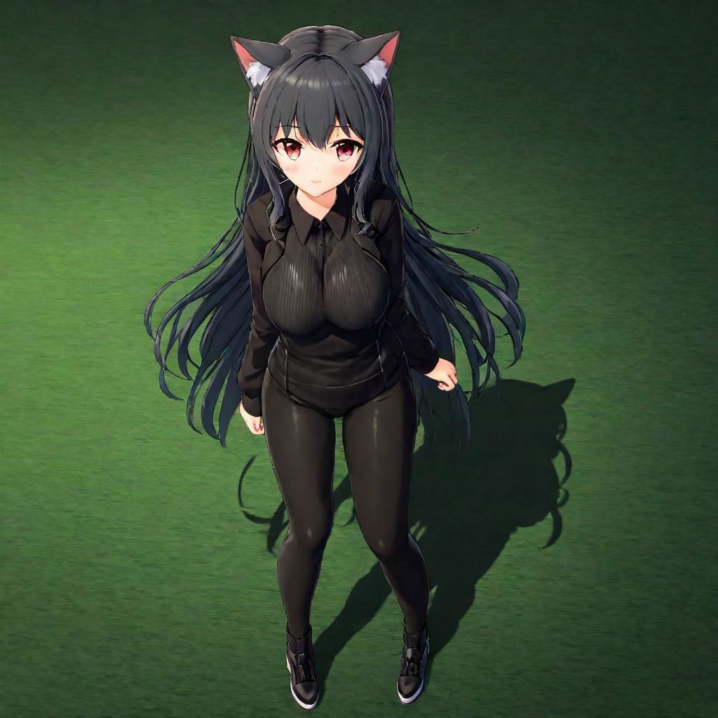Older Futaba, Anime Art Style, High Quality, High Resolution, Sharp, High-Resolution Eyes, Full Body, High-Definition Fantasy Background, animal ear