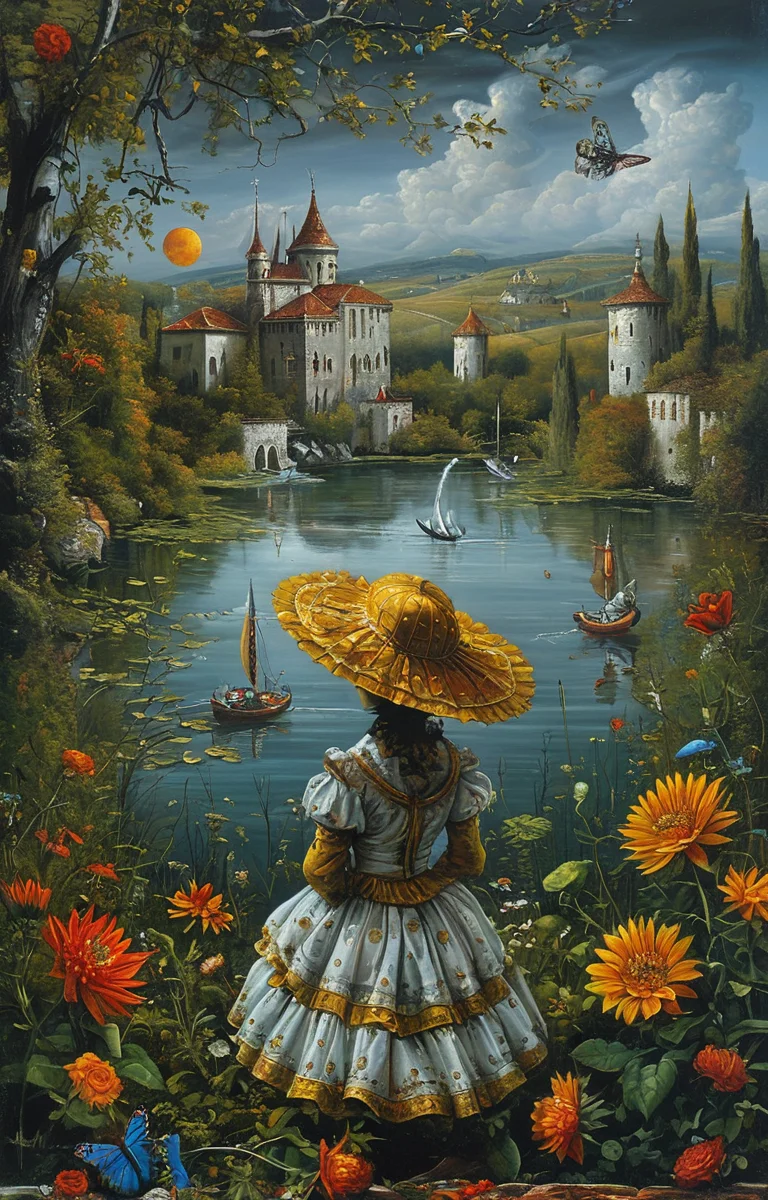 masterpiece,best quality,<lora:tbh129-sdxl:0.7>,indoor,illustration,oil painting,style of Michael Cheval,
