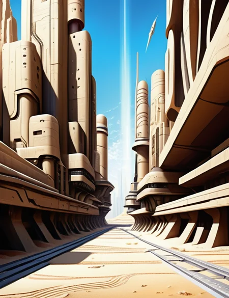 (masterpiece:1.2), ((digital art,realistic)), (hyper detailed),DonMS4ndW0rldXL, made of sand or sandstone, desert Industrial City, scifi,<lora:DonMS4ndW0rldXL-000008:0.8>