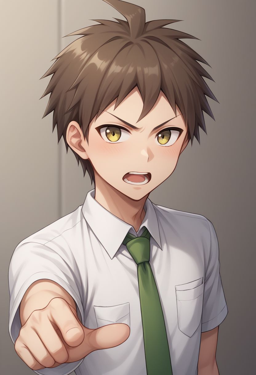 score_9, score_8_up, source_anime, highly detailed, 1boy, solo, skinny,
hinata, 1boy, male focus, solo, necktie, brown hair, short hair, shirt, open mouth,
collared shirt, bangs, upper body, green necktie, teeth, breast pocket short sleeves, pocket, pointing, arm stretched forward, determined,
indoor, court, witness stand,