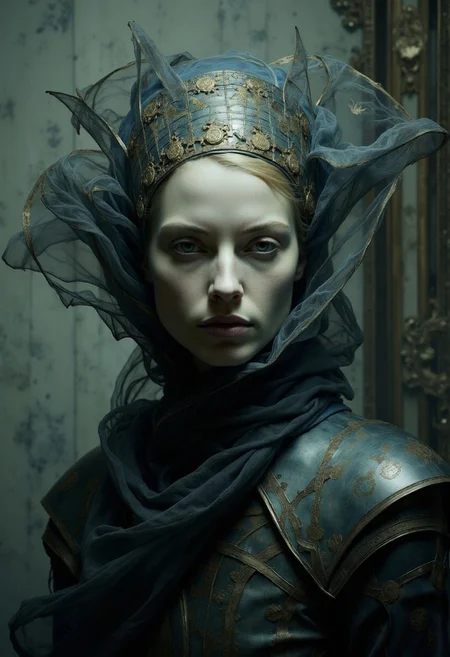 cinematic still, dark fantasy atmosphere. An eerie cinematic image, character art, film, dark, moody, muted colors. masterpiece, best quality, 16k uhd, HDR, 35mm, Portrait by Dorota Pietrowiak