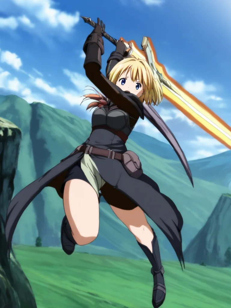1girl,
incoming vertical sword attack,
fantasy anime background,
<lora:incoming-attack:1>