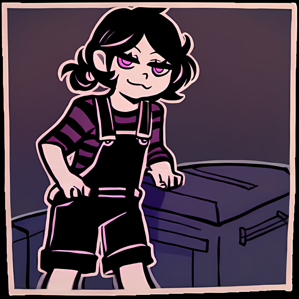 score_9,score_8,score_7,source_general,
by nemlei,the coffin of andy and leyley,framed,
1girl,ashley graves,black hair,pink eyes,smug,standing,crate,on crate,warehouse,leaning forward,happy,shorts,looking at viewer,hand on crate,shaking crate,child,female child,short twintails,overalls,striped shirt,
<lora:ponyxl-the_coffin_of_andy_and_leyley-style-v03:1>