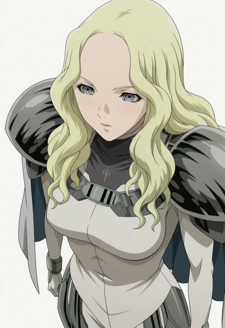 masterpiece, best quality, amazing quality, anime coloring, anime screencap, 1girl, <lora:DX888TeresaIL:1> teresa, grey eyes, blonde hair, wavy hair, long hair, body suit, pauldrons, cape, BREAK pastel background, white background from above, hand glasses,